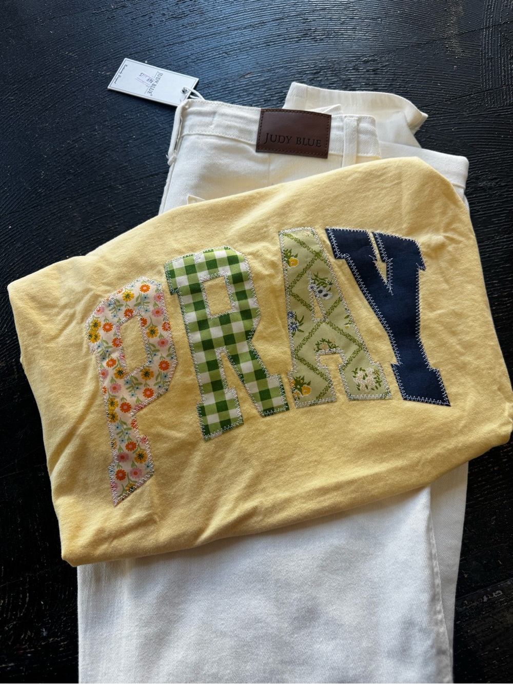 Comfort Colors Yellow Short Sleeve Tee with 'PRAY' Appliqué